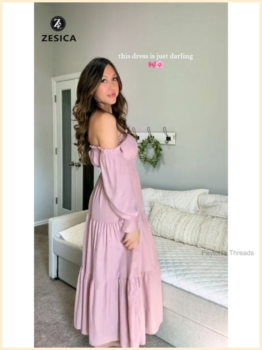 Off Shoulder Boho Maxi Dress with Side Split Flowy A Line Ruffle Hem - Picture 6 of 6